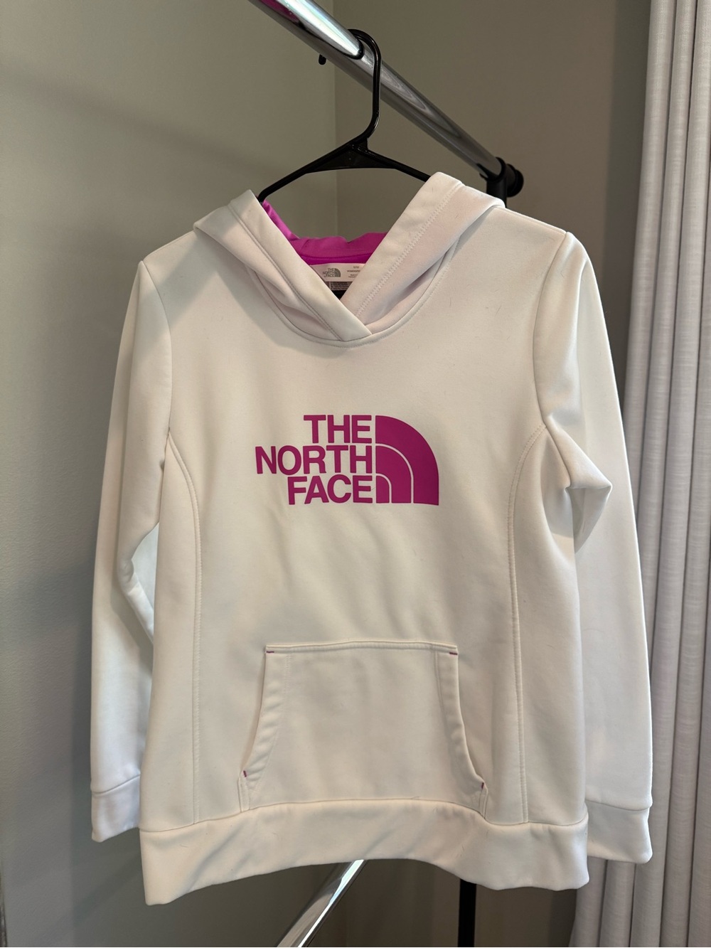 The North Face Women’s White Hoodie with Pink Logo